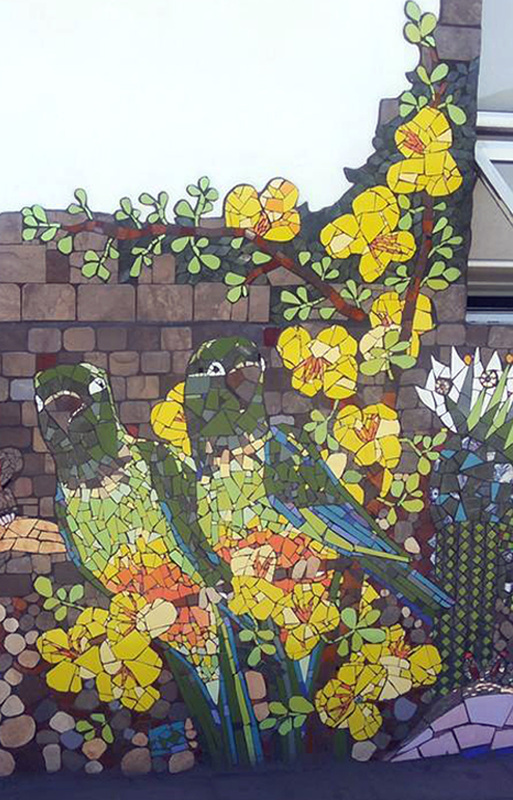 mosaic of Burrowing Parrots in Santiago, Chile