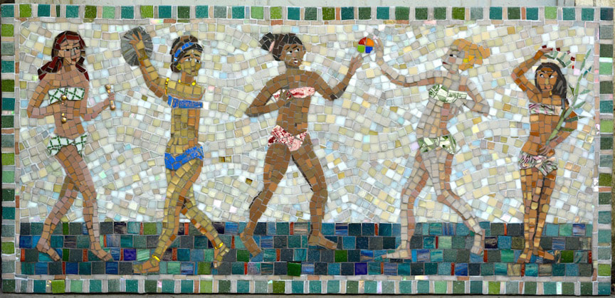 women athletes mosaic in bikinis