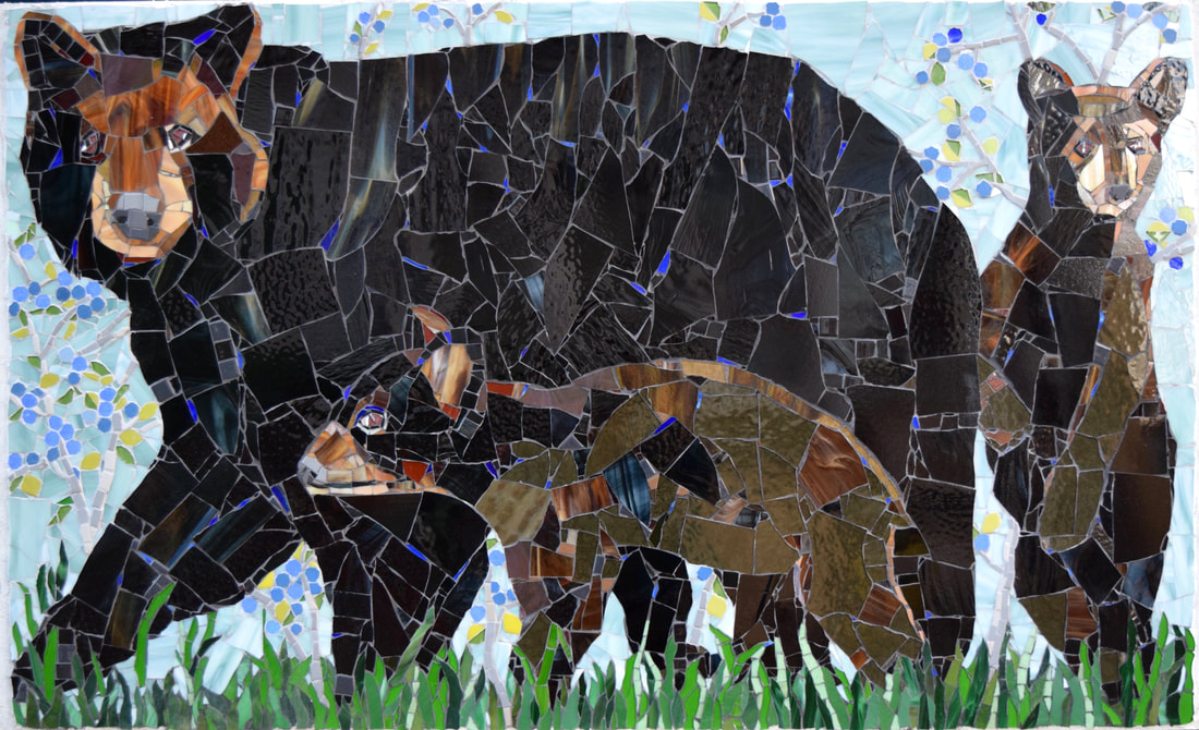 black bear and cubs mosaic