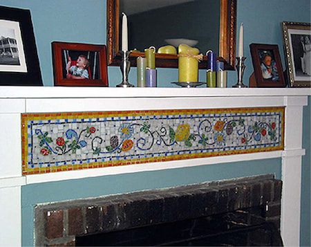 majolica design mosaic fireplace