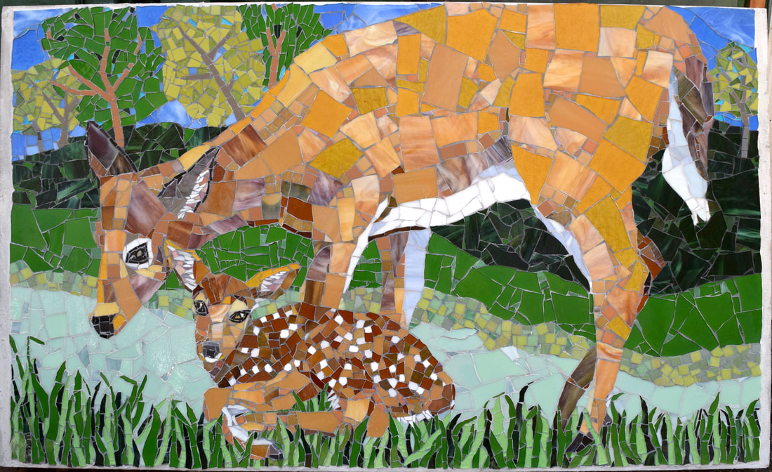white tailed deer + fawn mosaic