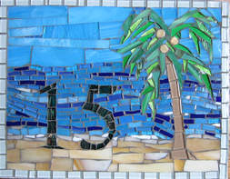 mosaic house number beach scene