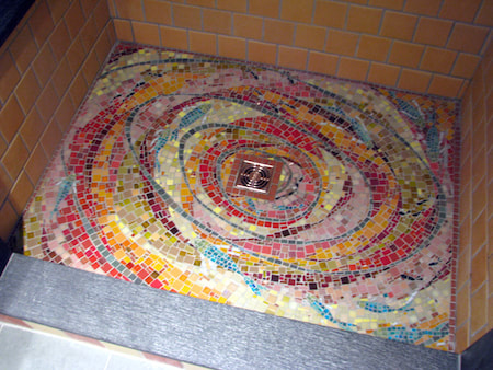 colorful shower floor mosaic