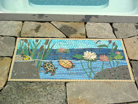 poolside mosaic of swimming turtles