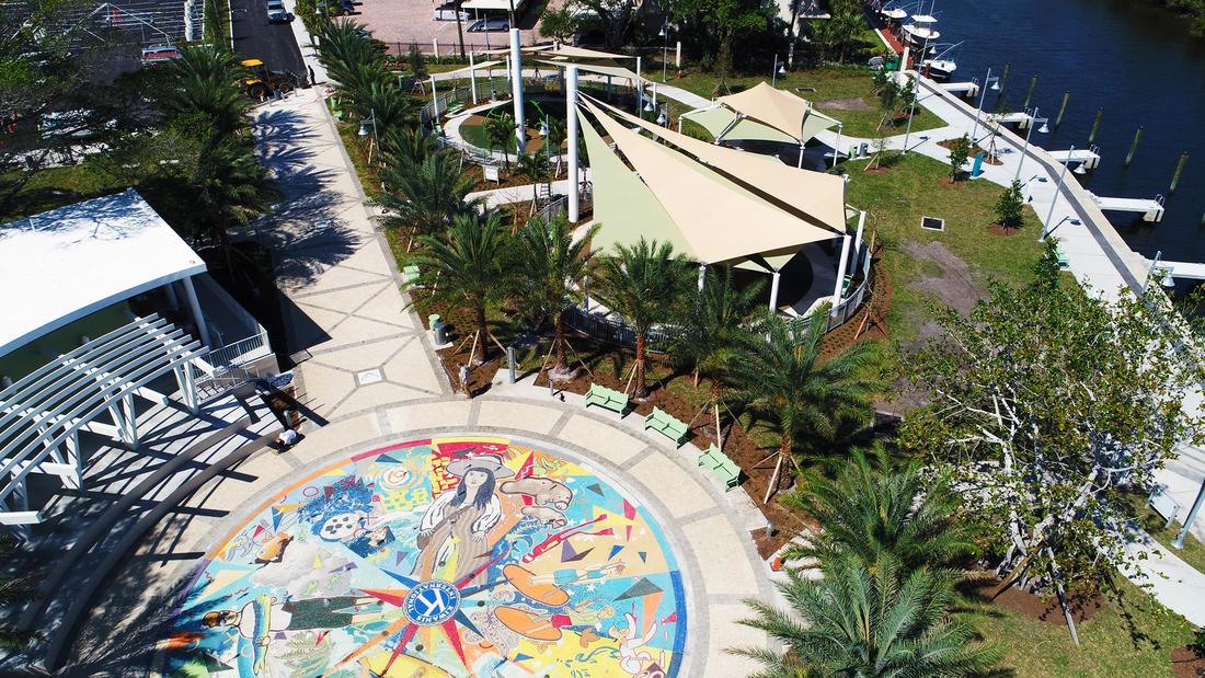 aerial view of mosaic splash pad