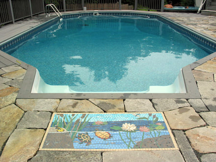 poolside mosaic of turtles