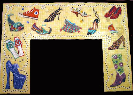 shoe mosaic fireplace surround