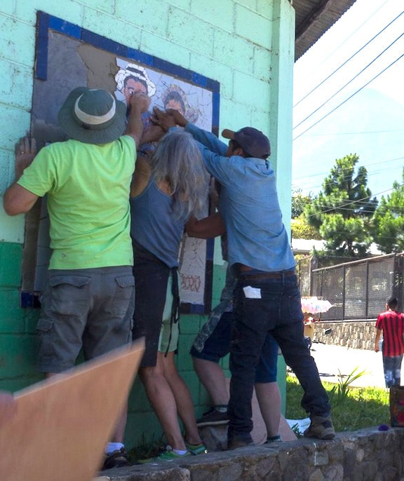 installation of mosaic mural