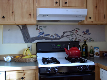 bluebirds mosaic kitchen backsplash